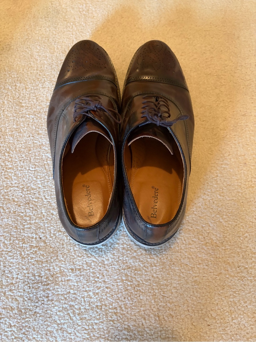 Belvedere Men's Brown Leather Cap-Toe Derby - Classic Dress Oxford